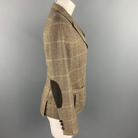 FACONNABLE Talla 6 Chaqueta con solapa de muesca de lana / cachemira a cuadros marrón Glen