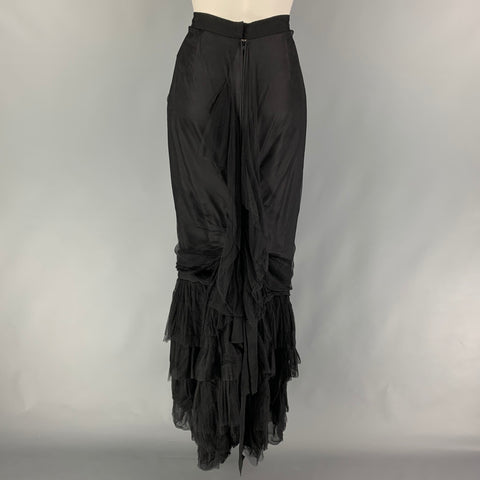 LANVIN Size 6 Black Silk Blend Ruffled Long Skirt