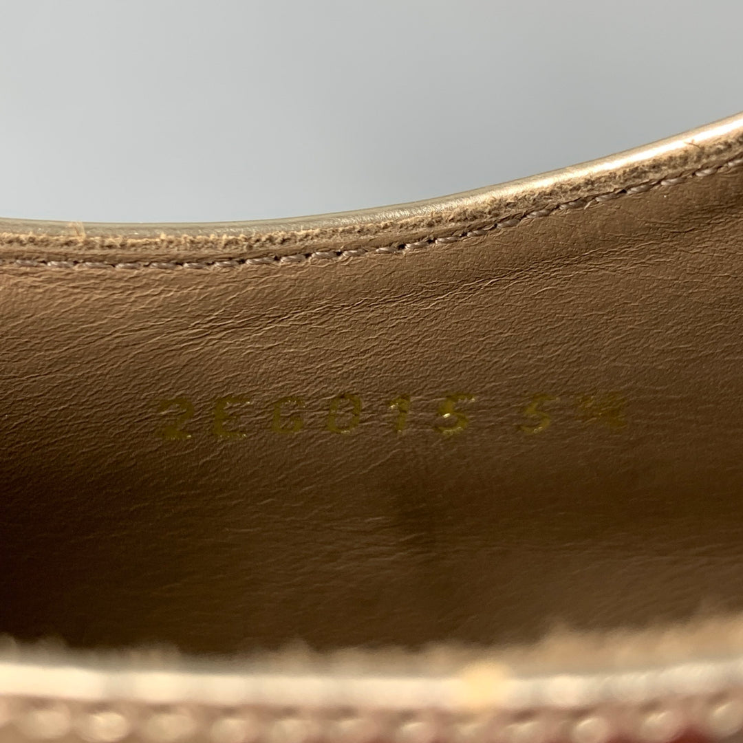 PRADA Size 6.5 Gold Leather Perforated Wingtip Lace Up Shoes  display picture 2