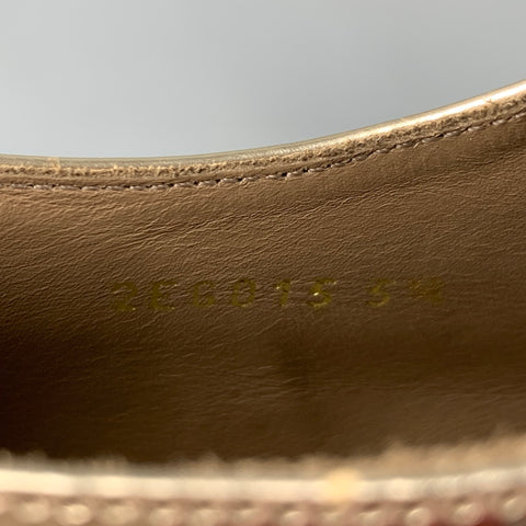 PRADA Size 6.5 Gold Leather Perforated Wingtip Lace Up Shoes
