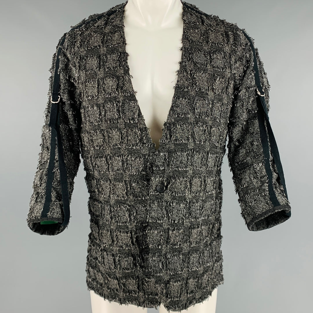 NO ID. BLACK Size M Black White Textured Polyester Blend 3/4 Sleeves Cardigan