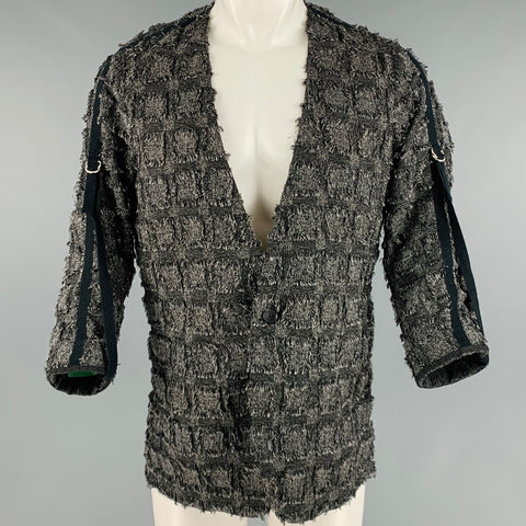 AUCUNE pièce d'identité. NOIR Taille M Noir Blanc Texturé Polyester Mélange 3/4 Manches Cardigan