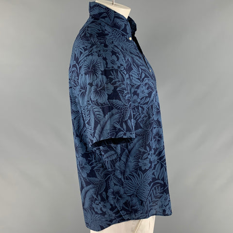 RALPH LAUREN Size L Navy Blue Floral Cotton Classic Short Sleeve Shirt