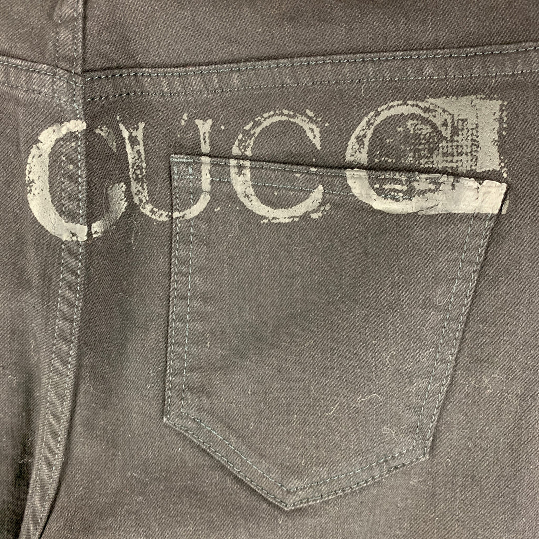 GUCCI Size 28 Black Embroidery Cotton Skinny Jeans