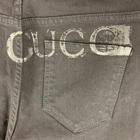 GUCCI Size 28 Black Embroidery Cotton Skinny Jeans