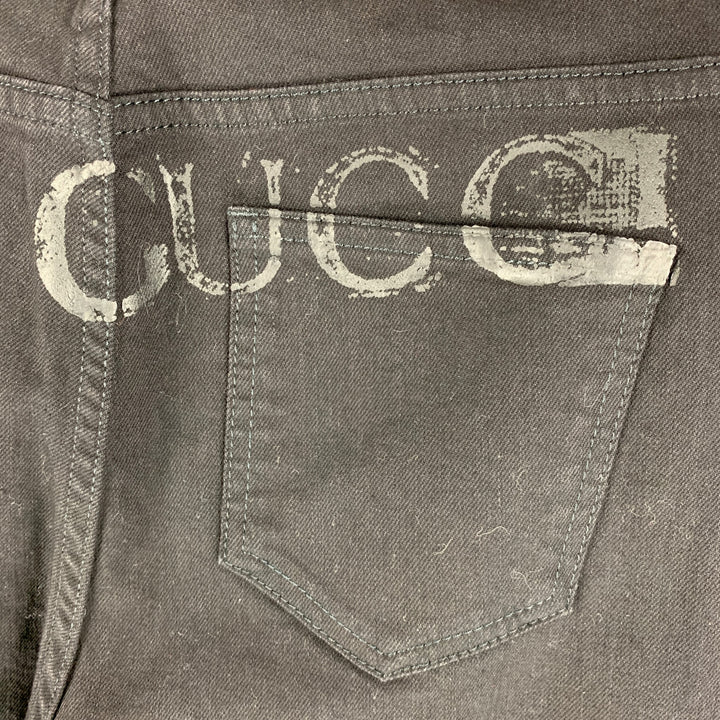GUCCI Size 28 Black Embroidery Cotton Skinny Jeans