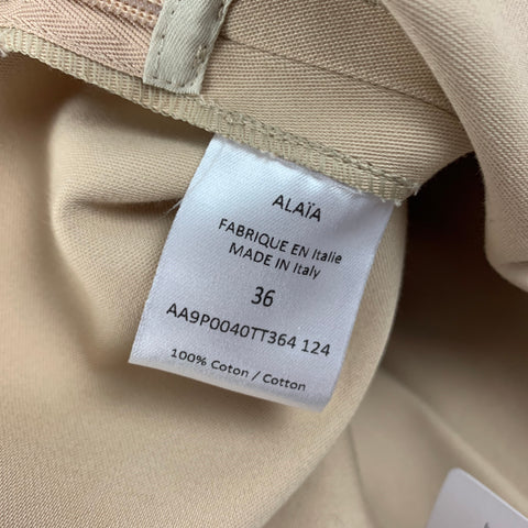 ALAIA Talla 4 Pantalón de vestir de talle alto de algodón beige