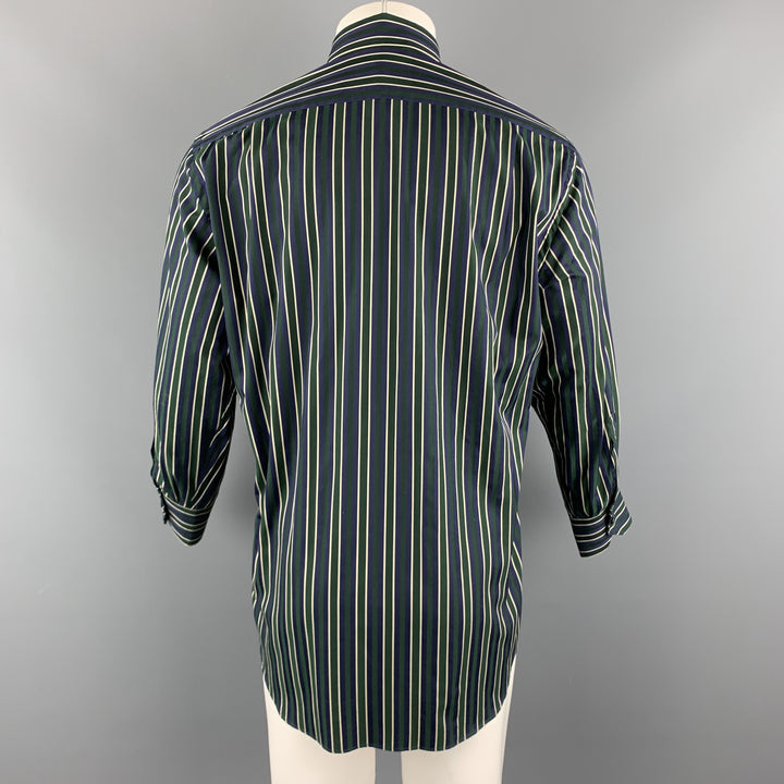 ETRO Size S Navy & Green Stripe Cotton Button Up Long Sleeve Shirt