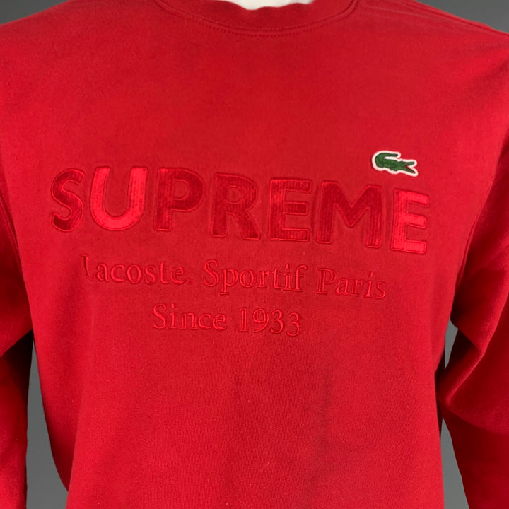 SUPREME Sudadera de algodón con cuello redondo y logo rojo Talla S