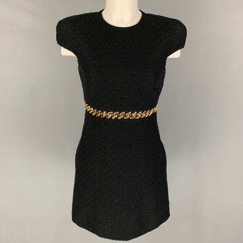 VERSACE Size 2 Black Cotton Textured Cap Sleeves Dress