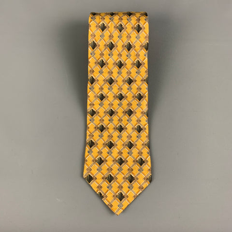 ERMENEGILDO ZEGNA Yellow Olive Rhombus Silk Tie