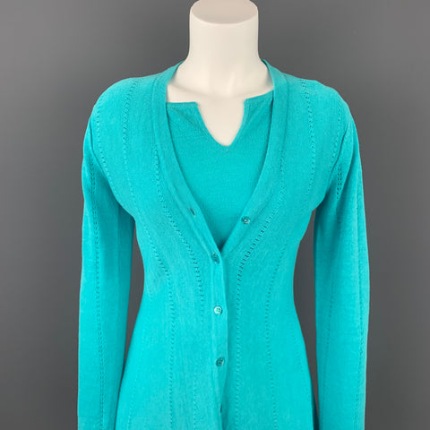 DONCASTER SIGNATURE Conjunto de 2 piezas de cárdigan en mezcla de lino turquesa talla XS