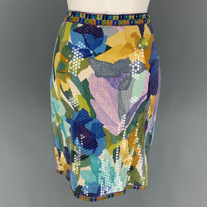MISSONI 1991 Collection Size 6 Multi-Color Silk Abstract Floral A-Line Skirt