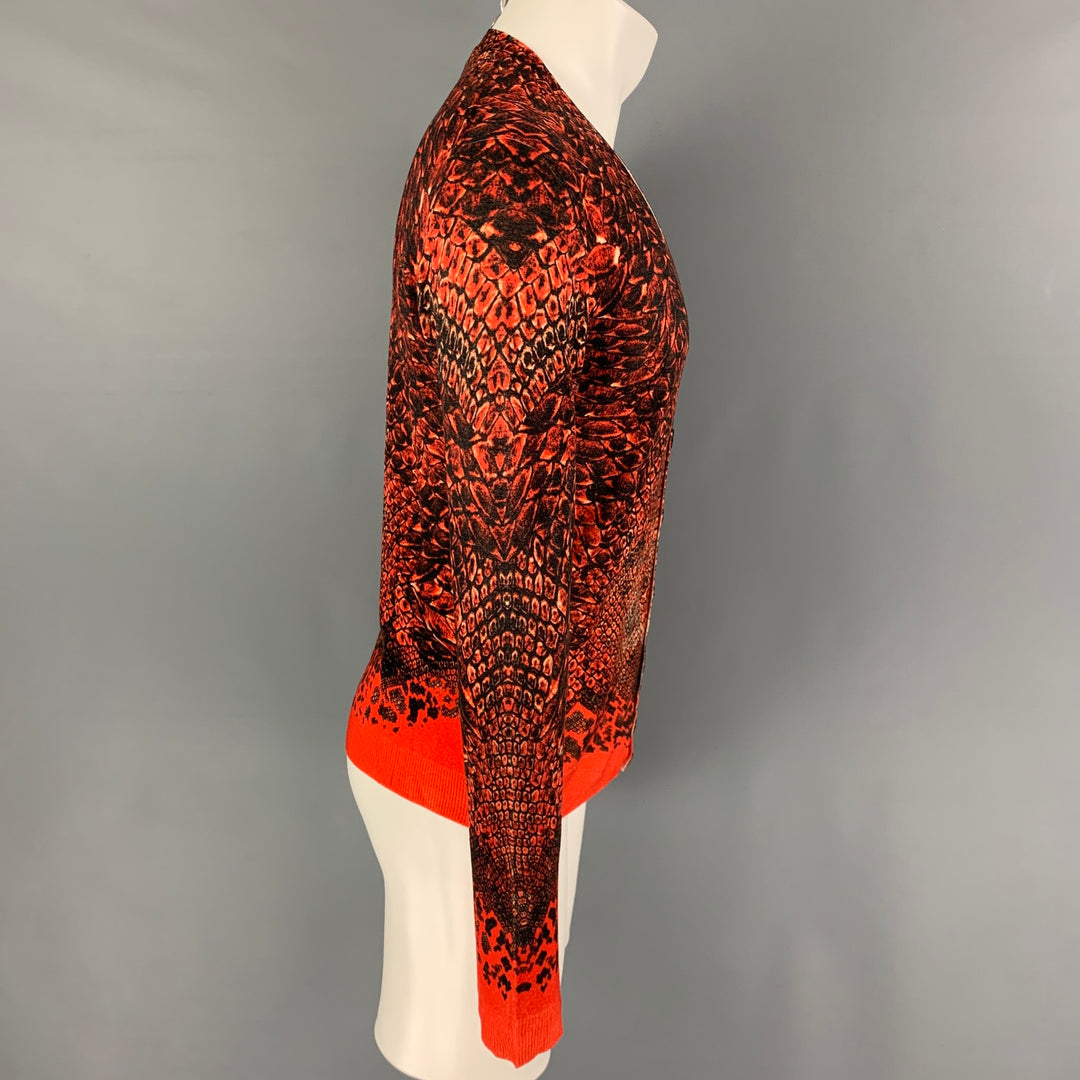 ALEXANDER MCQUEEN Size S Black Orange Print Wool Buttoned Cardigan