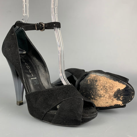 CASADEI Size 6.5 Black Suede Ombre Peep Toe Pumps
