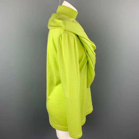 GIANNI VERSACE Size L Lime Green Wool Cape Overlay Turtleneck Sweater