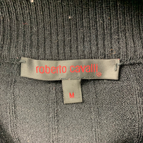 ROBERTO CAVALLI Size M Black Ribbed Wool Blend Spread Collar Pullover Sweater