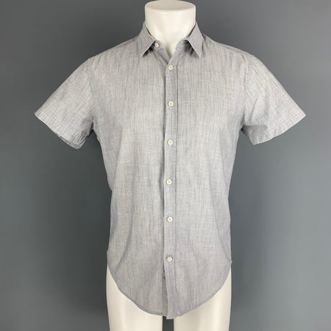 THEORY Size S Grey Stripe Cotton Short Sleeve Shirt