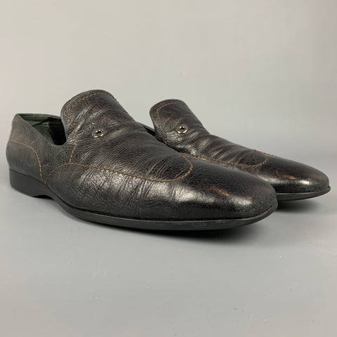 LOUIS VUITTON Size 11.5 Black Leather Wingtip Loafers