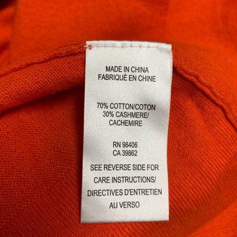 THEORY Size M Orange Cotton Cashmere V-Neck Pullover