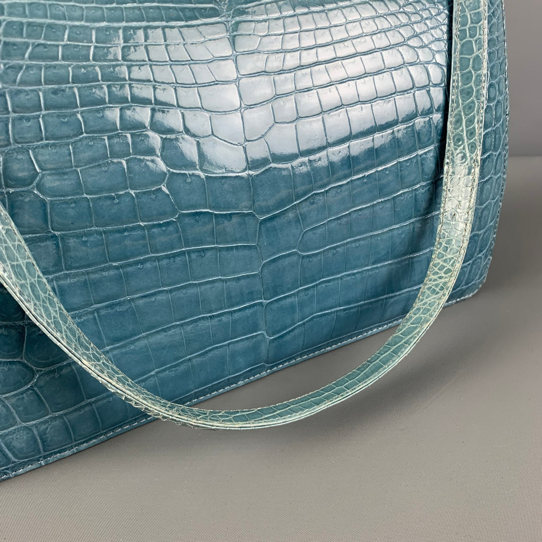LAMBERTSON TRUEX Blue Alligator Leather Top Handles Handbag