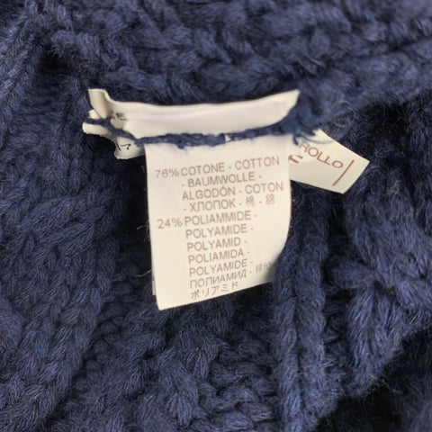 BRUNELLO CUCINELLI Size L Navy Cable Knit Cotton / Polyamide Shawl Collar Sweater