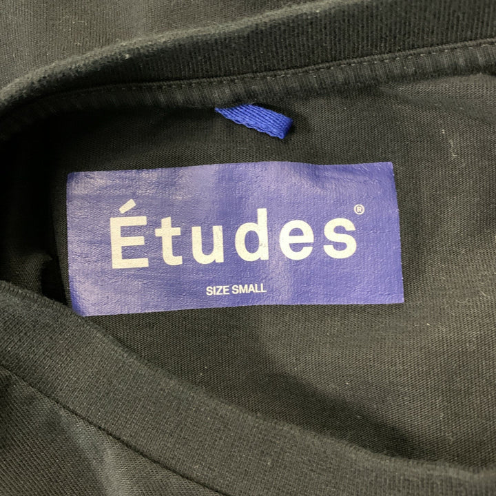ETUDES Size S Black White Logo Cotton Short Sleeve T-shirt