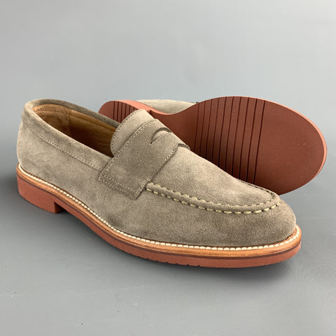 J CREW Size 8.5 Taupe Suede Penny Strap Slip On Loafers