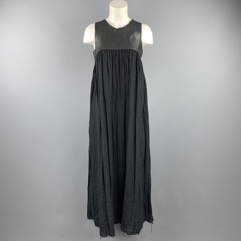 HAZEL BROWN Size M Black Cotton Leather Trim Long SleevelessDress