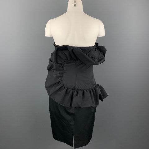 GIAMBATTISTA VALLI Talla 8 Vestido sin tirantes con volantes de algodón / seda negro