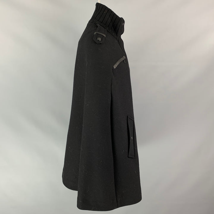 COLE HAAN Size S Black Wool /  Polyamide Ribbed Collar Cape