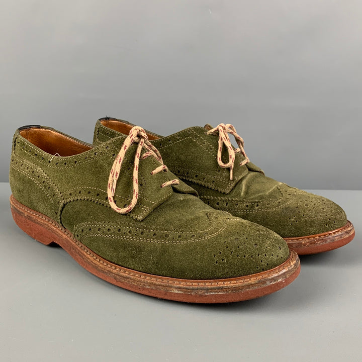 BRUNELLO CUCINELLI Taille 9 Chaussures à lacets en daim olive avec bout d'aile