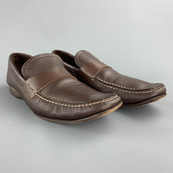 SALVATORE FERRAGAMO Size 10.5 Brown Leather Slip On Loafers