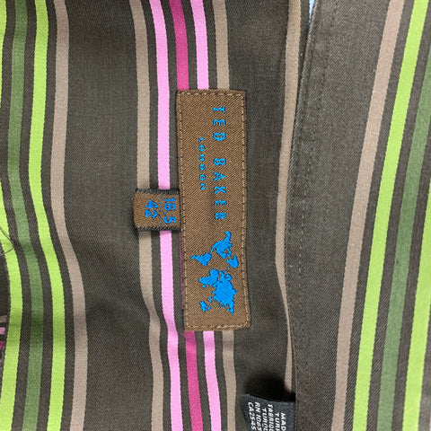 TED BAKER Size L Brown Multi-Color Stripe Cotton French Cuff Long Sleeve Shirt