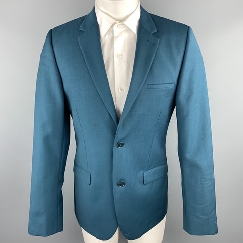 CALVIN KLEIN COLLECTION Size 38 Wool Notch Lapel Teal Sport Coat