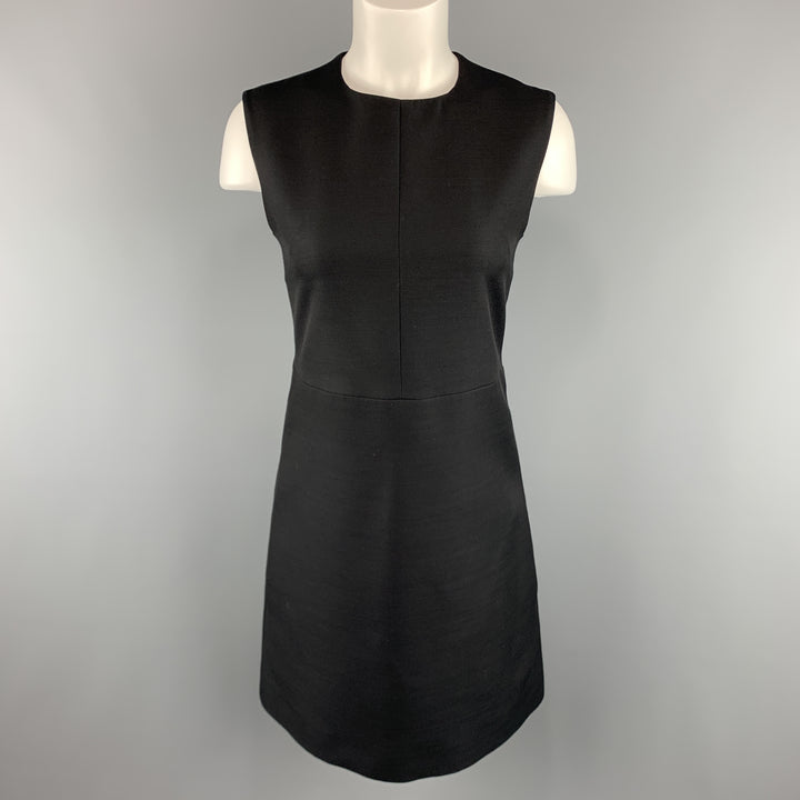 CELINE Size 2 Black Structured Sleeveless A Line Shift Dress
