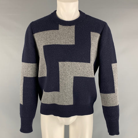 LOUIS VUITTON Size M Navy Grey Knitted Crew-Neck Sweater