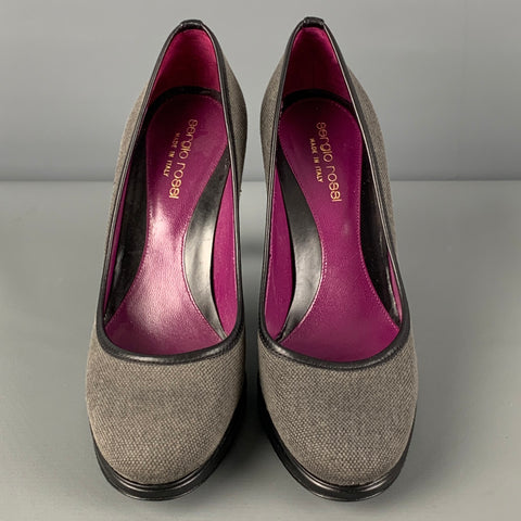 SERGIO ROSSI Size 6 Grey Fabric Leather Trim Pumps