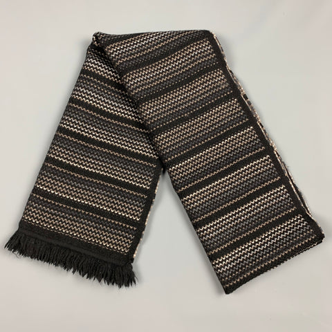 MISSONI Grey & Brown Stripe Knitted Wool Scarf