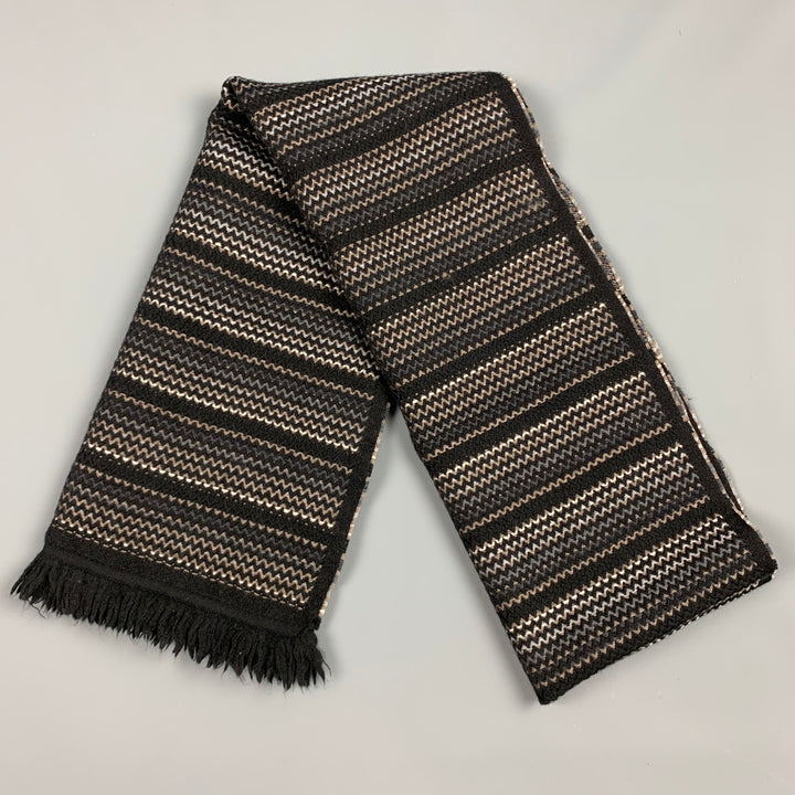 MISSONI Bufanda de lana de punto a rayas grises y marrones
