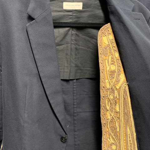 DRIES VAN NOTEN Chest Size 44 Navy Gold Embellishment Cotton Sport Coat