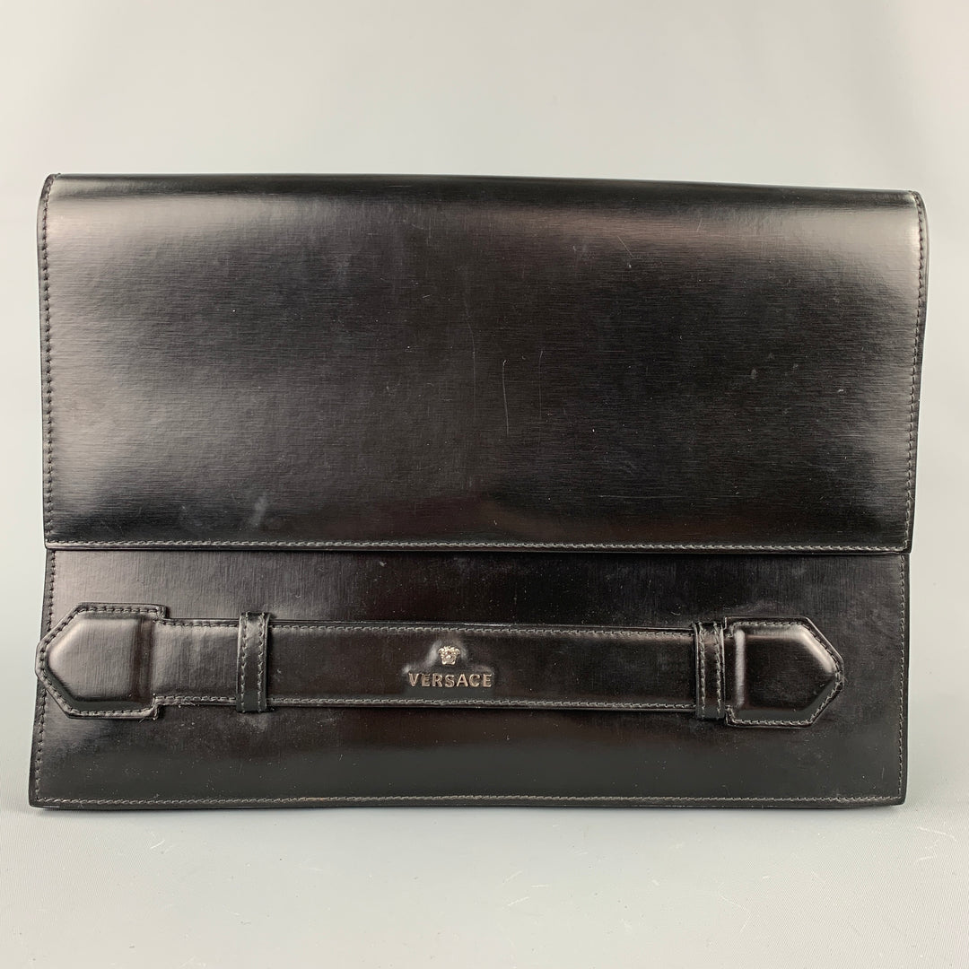 VERSACE Black Leather Rectangle Envelope Bag