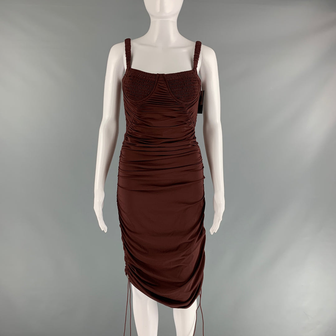 DION LEE Size 4 Burgundy Viscose Blend Ruched Corset Mini Cocktail Dress DION LEE Size 4 Burgundy Viscose Blend Ruched Corset Mini Cocktail Dress