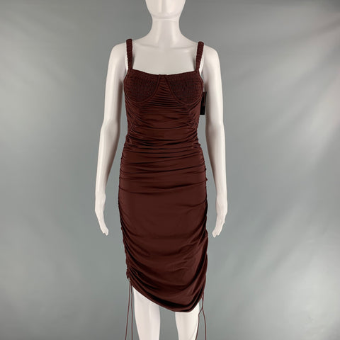 DION LEE Size 4 Burgundy Viscose Blend Ruched Corset Mini Cocktail Dress