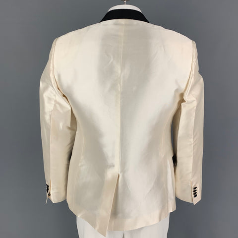 DOLCE & GABBANA Size 44 Regular Beige Black Silk Blend Sport Coat