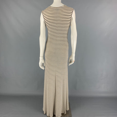 RALPH LAUREN Blue Label Size M Cream Black Viscose Cotton Stripe Sleeveless Long Dress