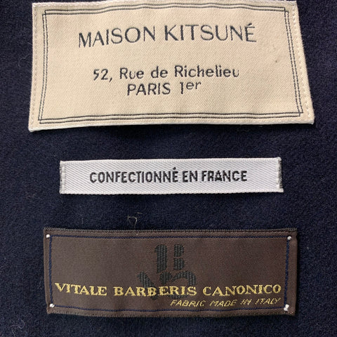 MAISON KITSUNE Taille 42 Manteau de sport à revers cranté en laine unie marine