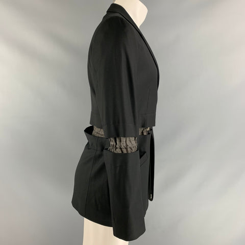 MUGLER Size 40 Black Solid Grey Merino Wool Notch Lapel Sport Coat