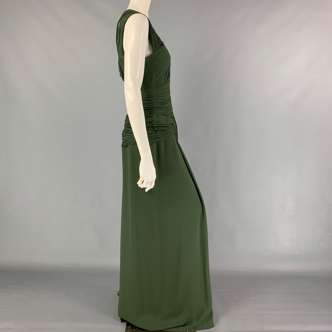 BURBERRY PRORSUM Pre-Fall 2012 Size 8 Green Silk Ruched Evening Dress Gown Sui Generis Designer Consignment BURBERRY PRORSUM Pre-Fall 2012 Size 8 Green Silk Ruched Evening Dress Gown Sui Generis Designer Consignment