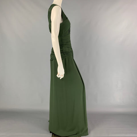 BURBERRY PRORSUM Pre-Fall 2012 Size 8 Green Silk Ruched Evening Gown Dress